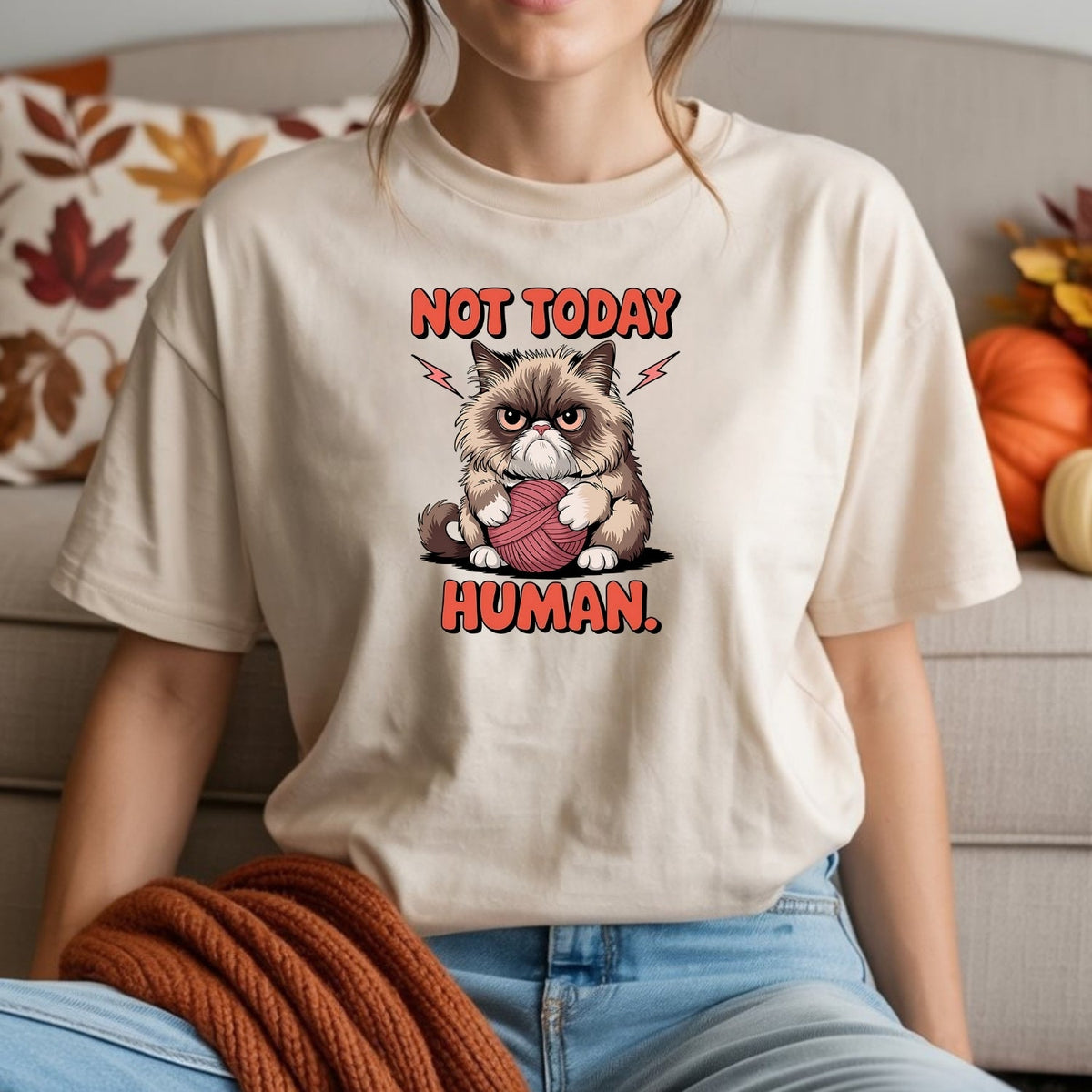 Not Today Human T-Shirt - Funny Cat Sarcastic Graphic Tee product image 9