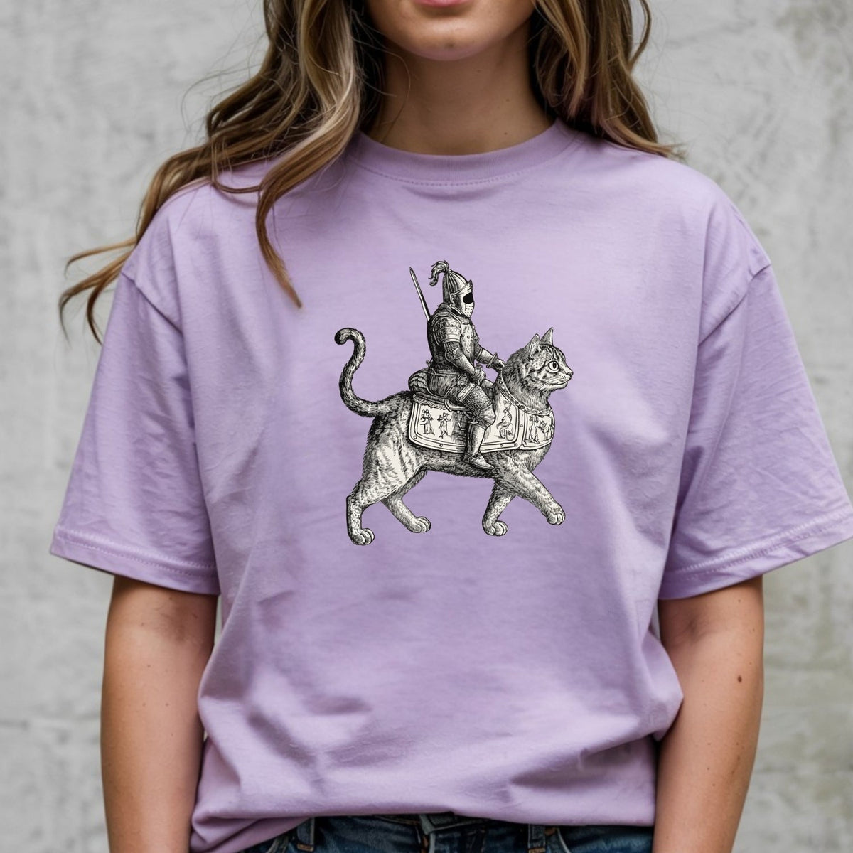 Retro Cat Knight Graphic T-Shirt – Vintage Medieval Tattoo product image 15
