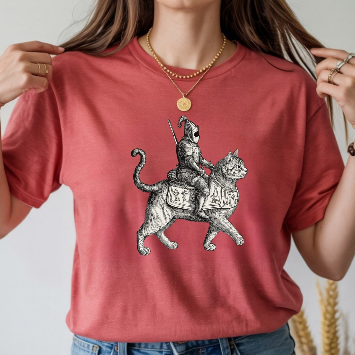 Retro Cat Knight Graphic T-Shirt – Vintage Medieval Tattoo product image 16