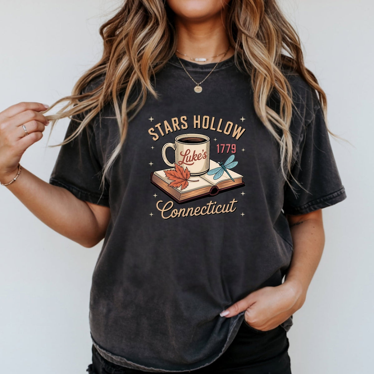 Retro Coffee Shop Tee – Stars Hollow Connecticut 1779 product image 2