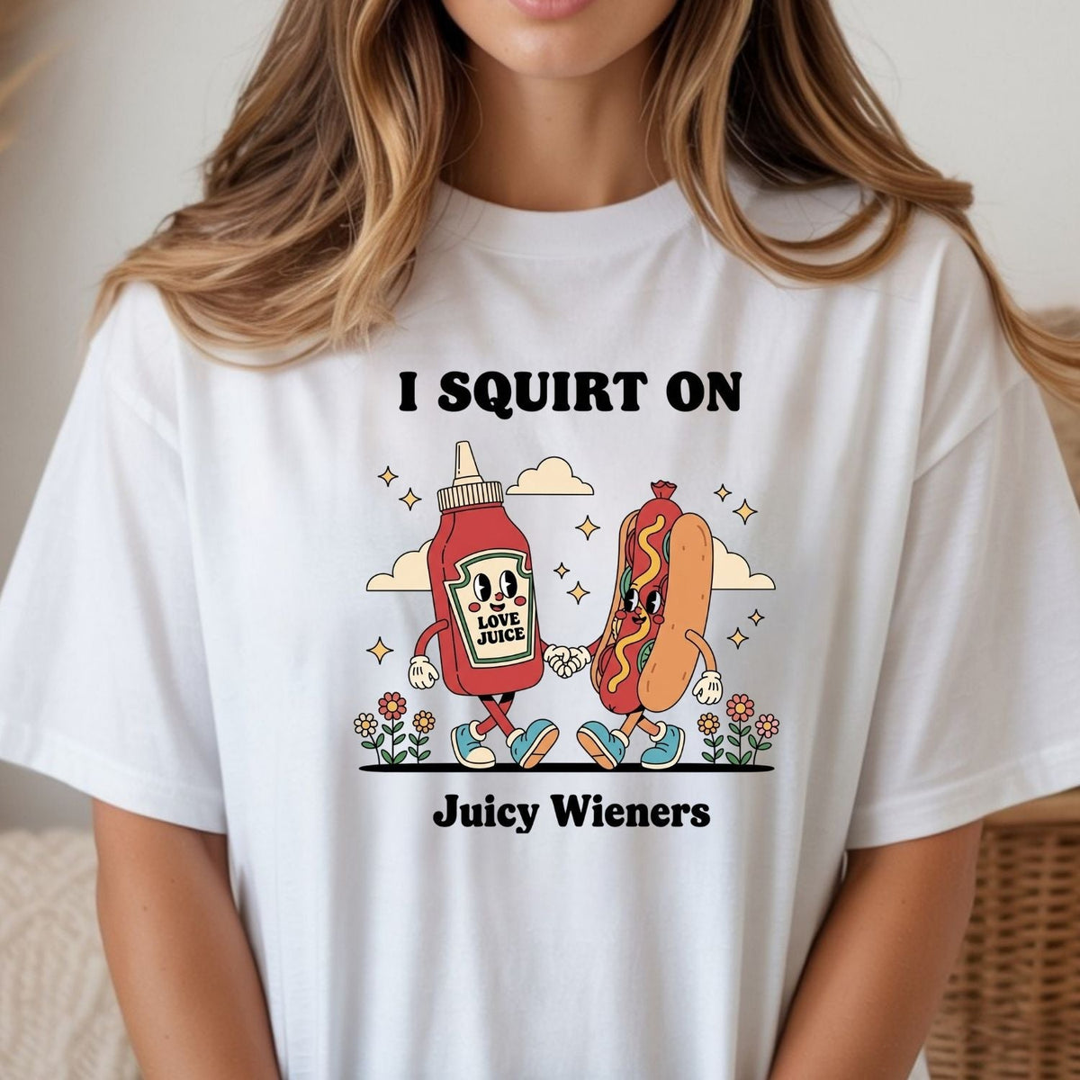 Retro Funny I Squirt On Juicy Wieners Hot Dog Tee - Raunchy product image 5