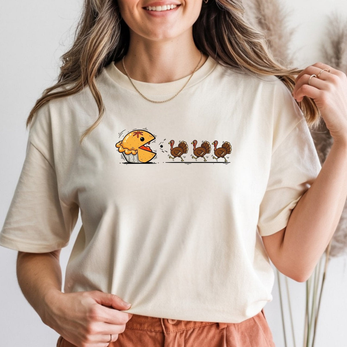 Funny Thanksgiving Shirt – Retro Pumpkin Pie Chasing Turkey product image 14