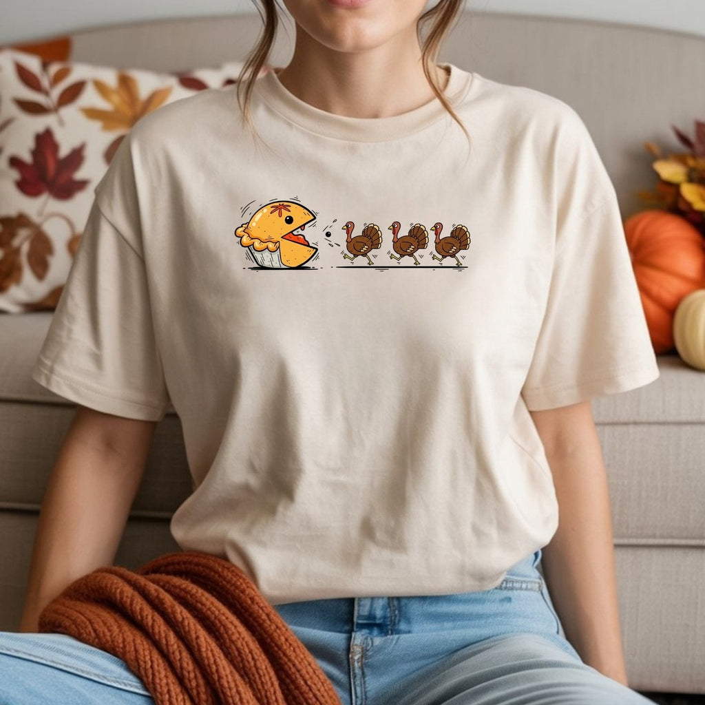 Funny Thanksgiving Shirt – Retro Pumpkin Pie Chasing Turkey product image 15