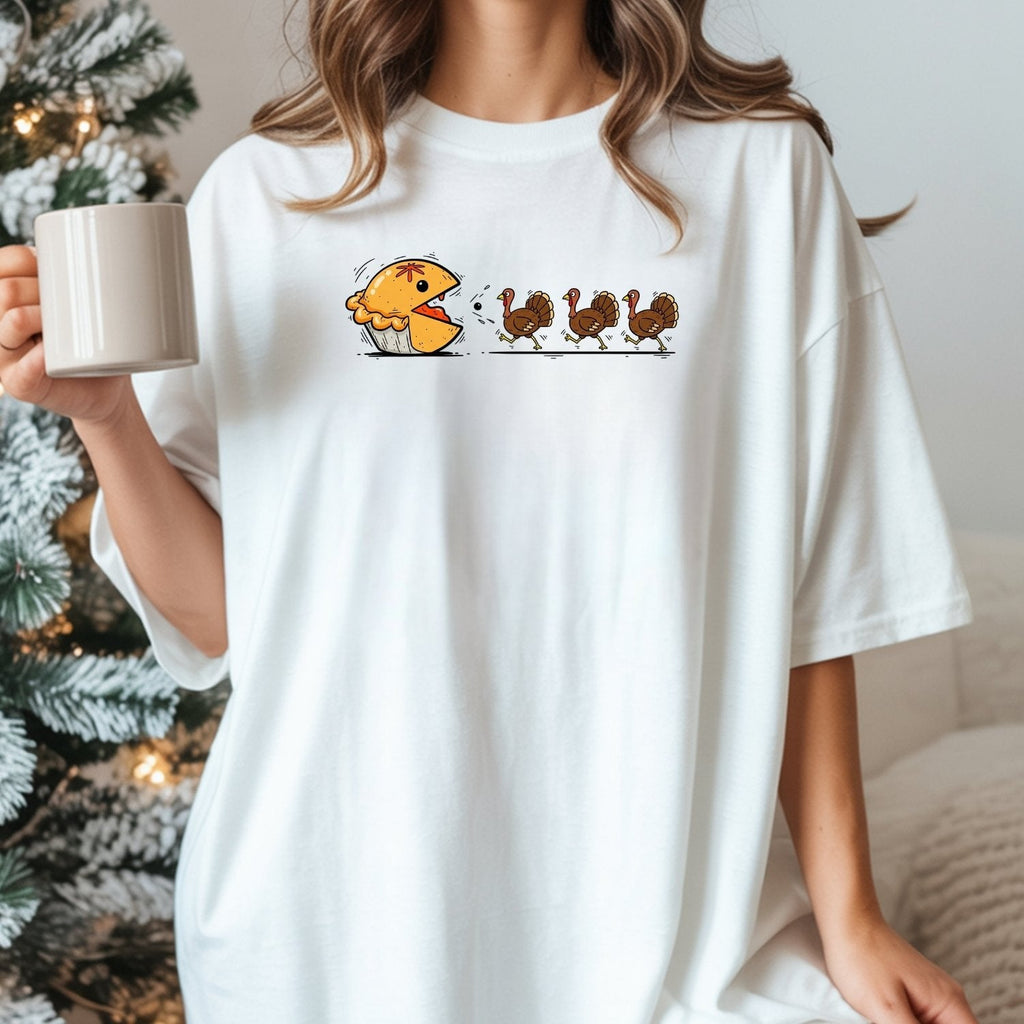 Funny Thanksgiving Shirt – Retro Pumpkin Pie Chasing Turkey product image 16