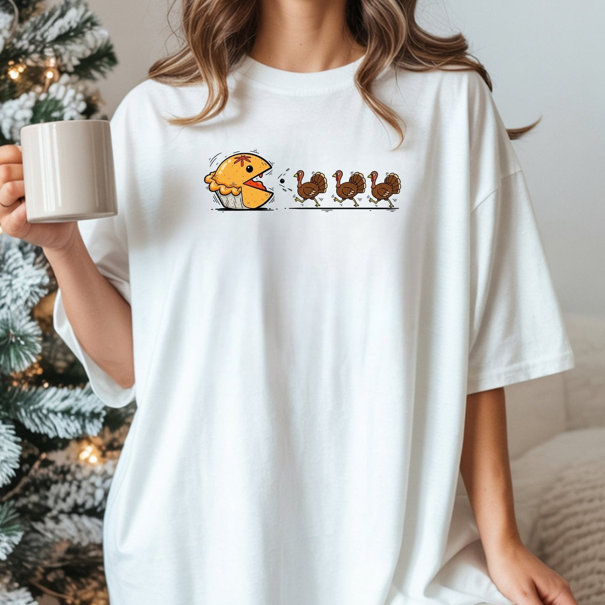 Funny Thanksgiving Shirt – Retro Pumpkin Pie Chasing Turkey product image 16