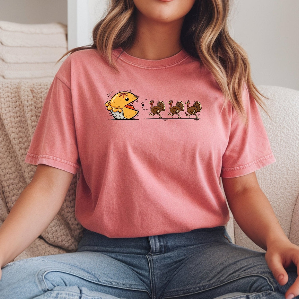 Funny Thanksgiving Shirt – Retro Pumpkin Pie Chasing Turkey product image 18