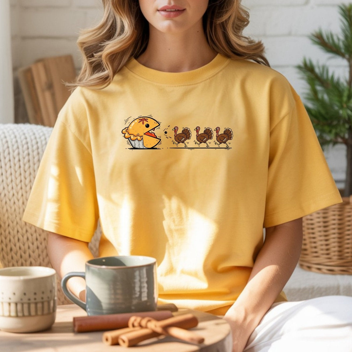 Funny Thanksgiving Shirt – Retro Pumpkin Pie Chasing Turkey product image 20