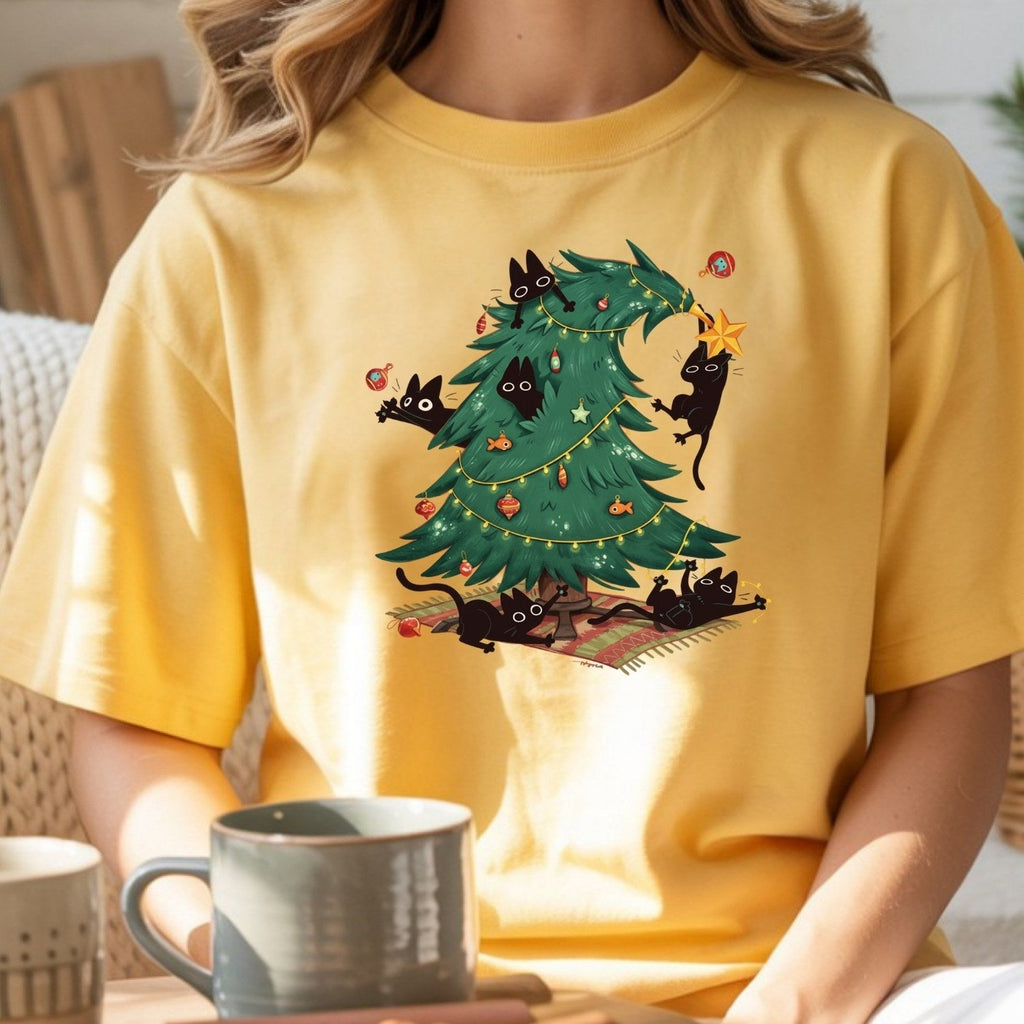 Christmas Tree and Cat Shirt – Cute Lover Holiday Graphic product image 3