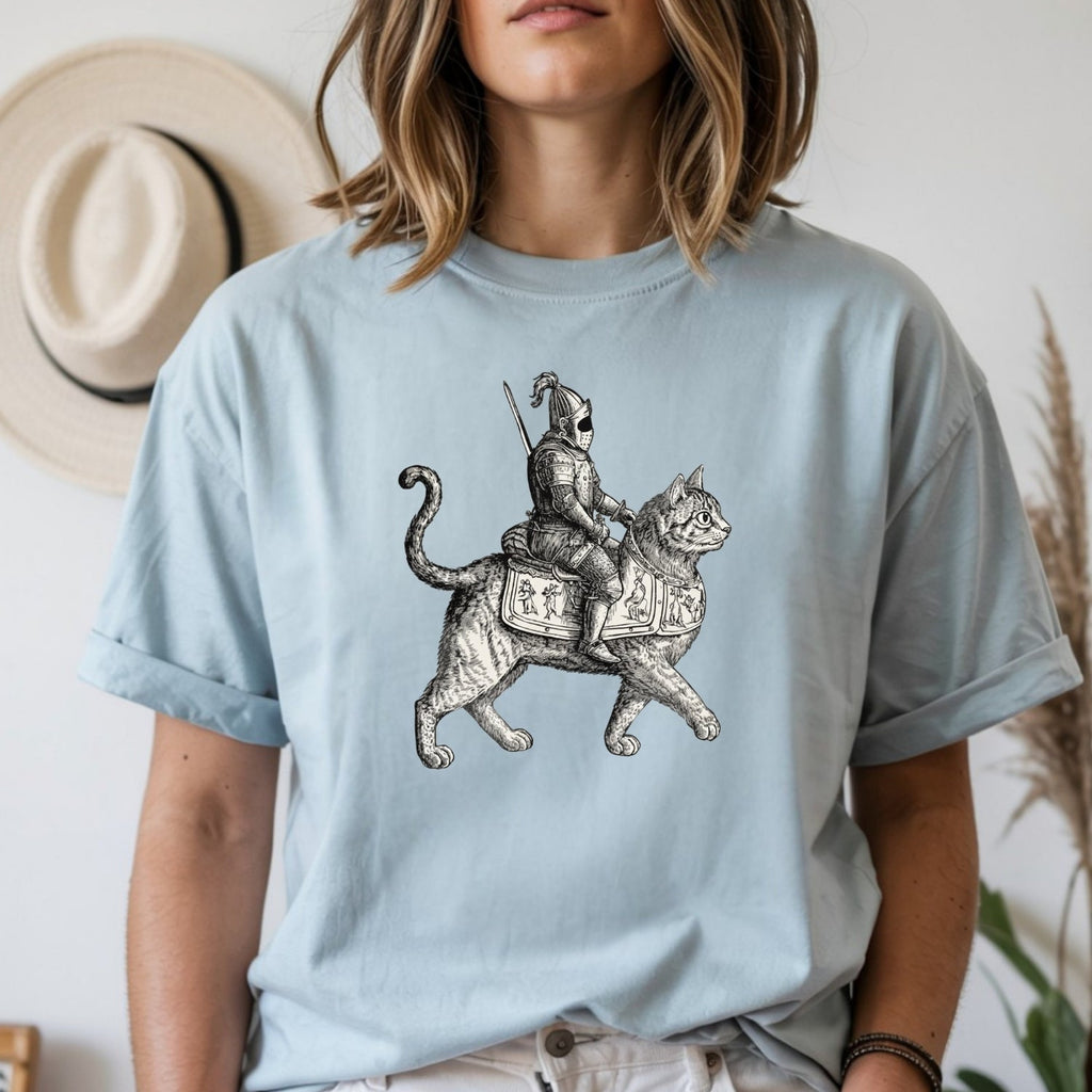 Retro Cat Knight Graphic T-Shirt – Vintage Medieval Tattoo product image 18