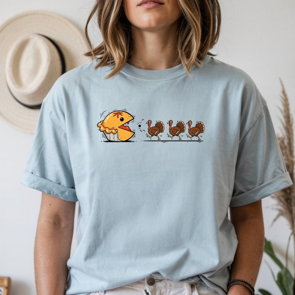 Funny Thanksgiving Shirt – Retro Pumpkin Pie Chasing Turkey product image 21