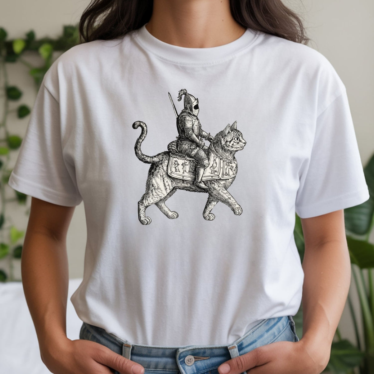 Retro Cat Knight Graphic T-Shirt – Vintage Medieval Tattoo product image 19
