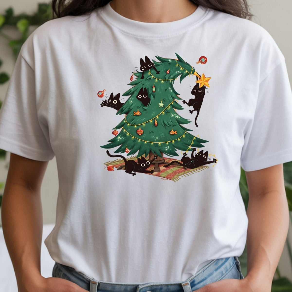 Christmas Tree and Cat Shirt – Cute Lover Holiday Graphic product image 5