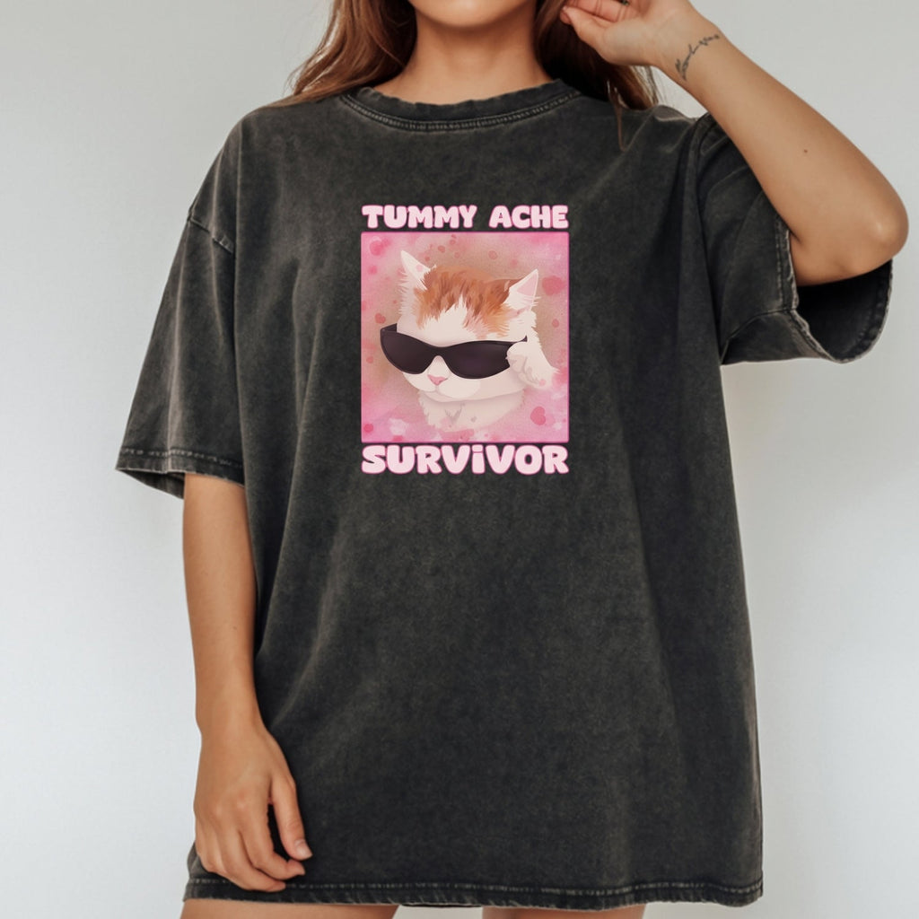 Tummy Ache Survivor Shirt – Funny Cat Meme Tee – Trendy product image 16