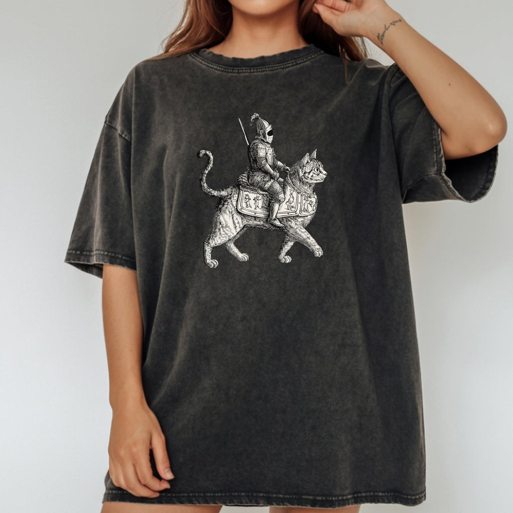 Retro Cat Knight Graphic T-Shirt – Vintage Medieval Tattoo product image 20