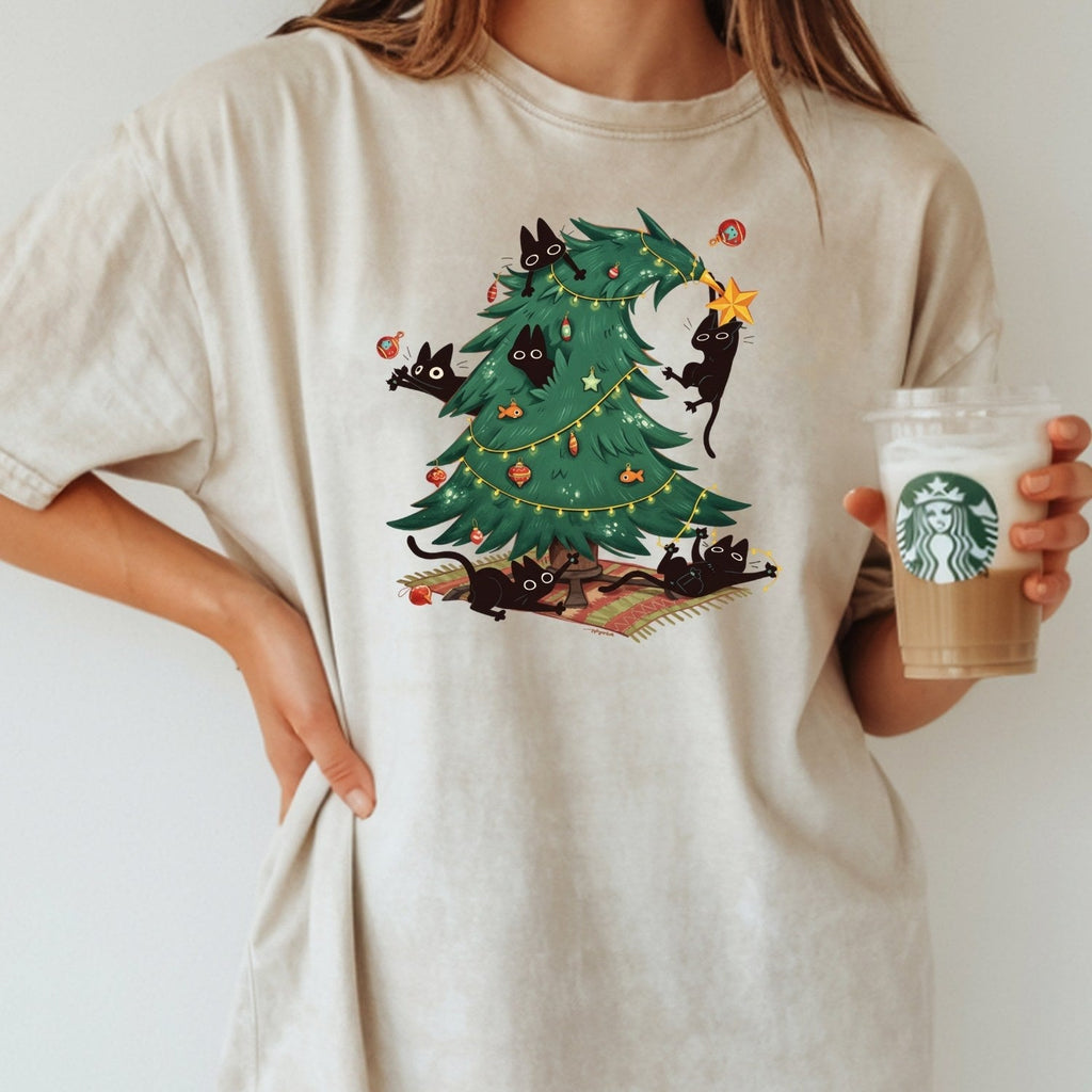 Christmas Tree and Cat Shirt – Cute Lover Holiday Graphic product image 6