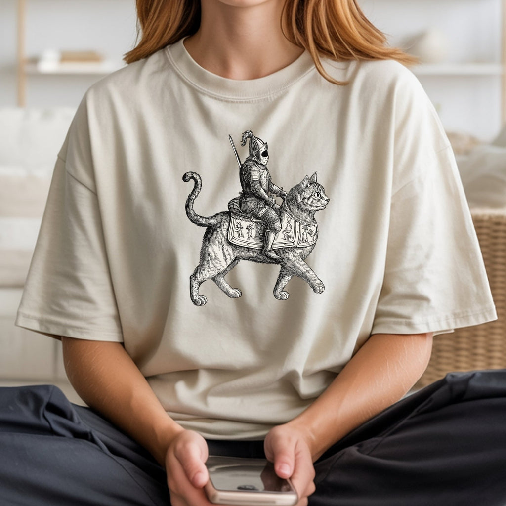 Retro Cat Knight Graphic T-Shirt – Vintage Medieval Tattoo product image 21