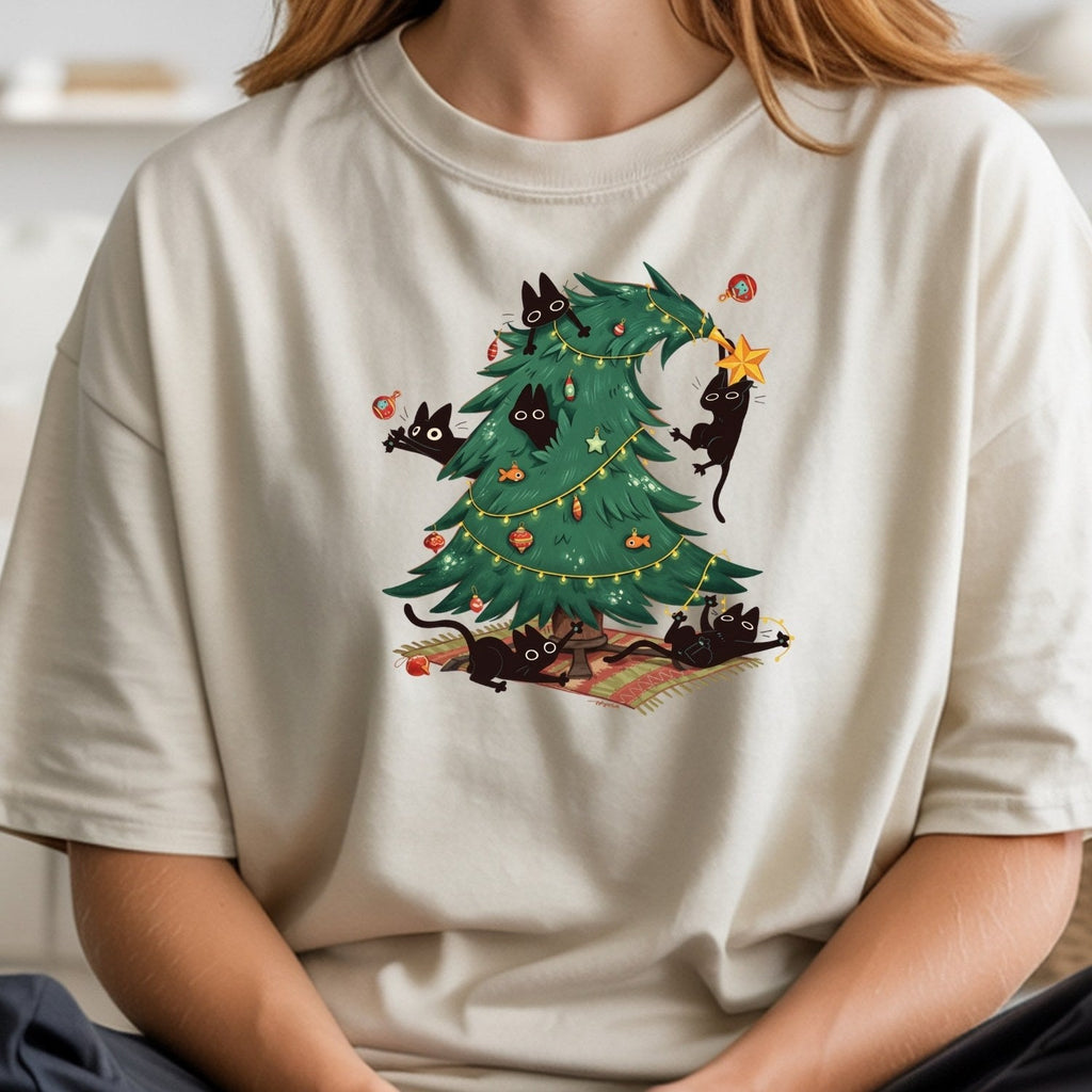 Christmas Tree and Cat Shirt – Cute Lover Holiday Graphic product image 7