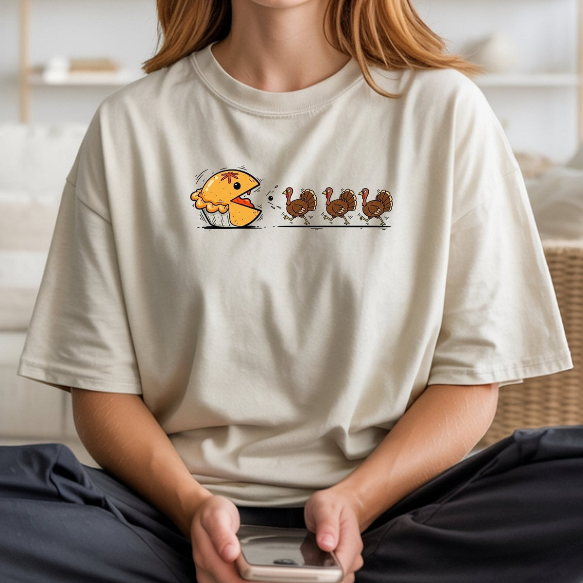 Funny Thanksgiving Shirt – Retro Pumpkin Pie Chasing Turkey product image 24