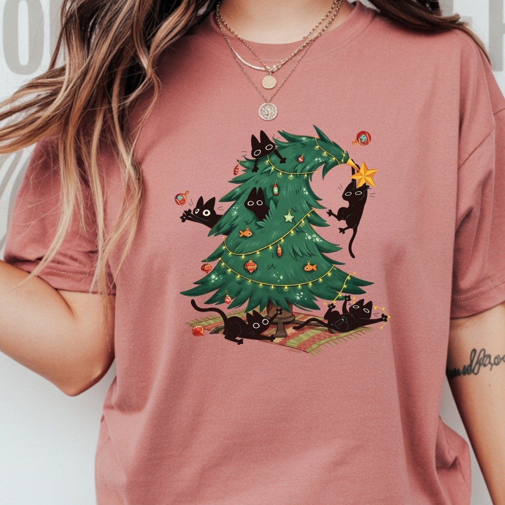 Christmas Tree and Cat Shirt – Cute Lover Holiday Graphic product image 8