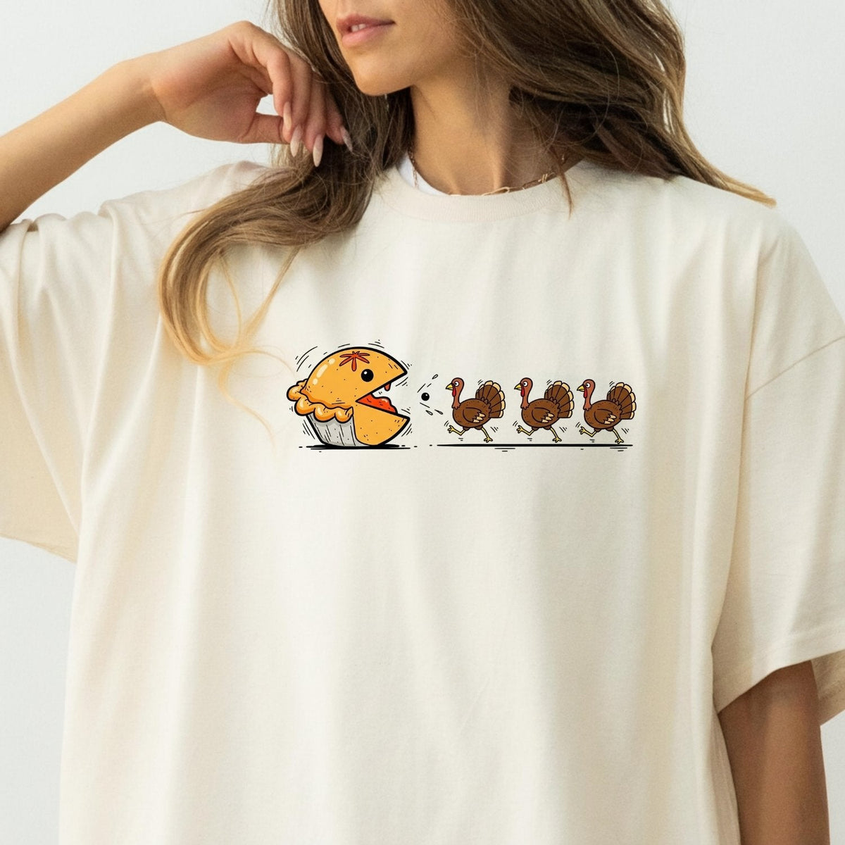 Funny Thanksgiving Shirt – Retro Pumpkin Pie Chasing Turkey product image 27