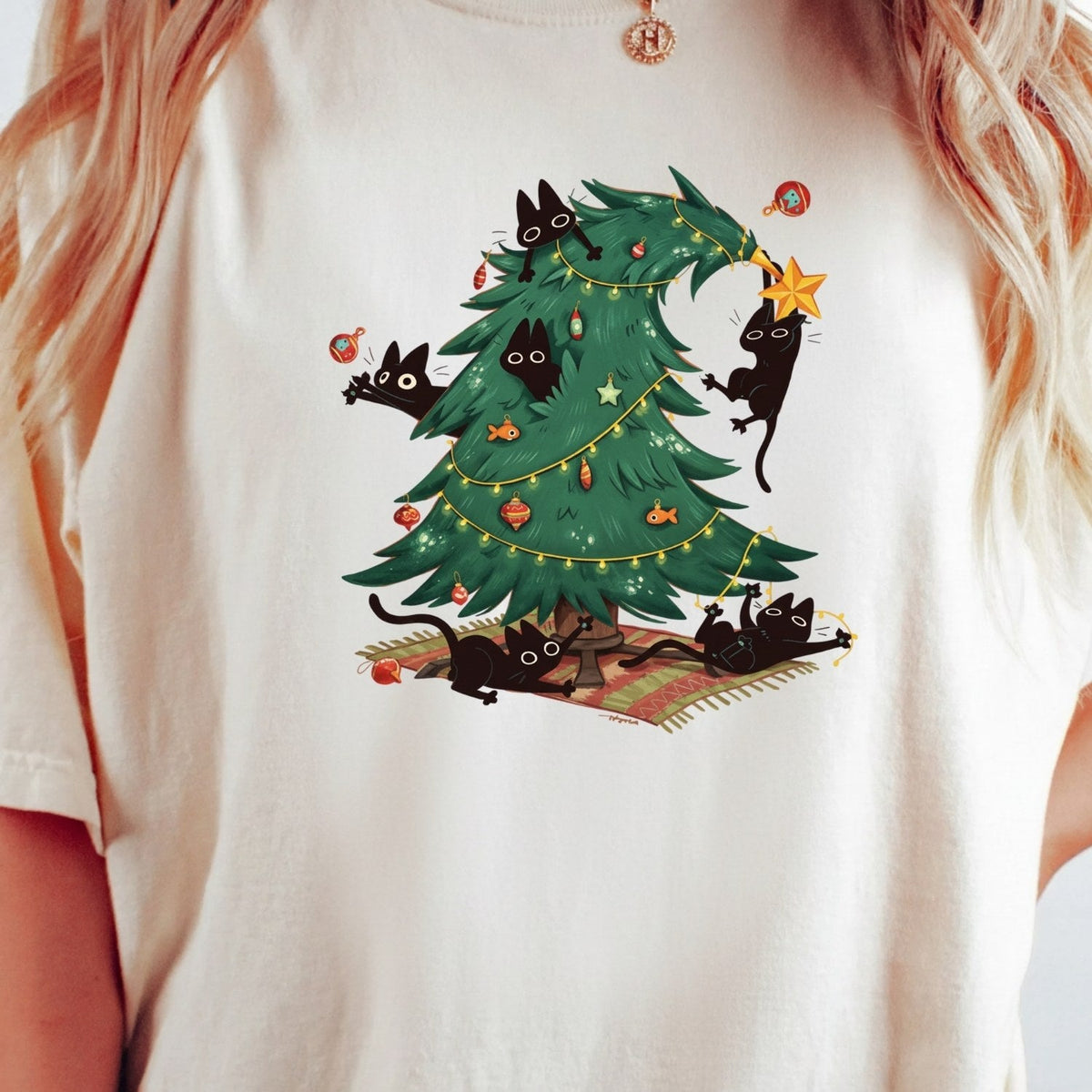 Christmas Tree and Cat Shirt – Cute Lover Holiday Graphic product image 12