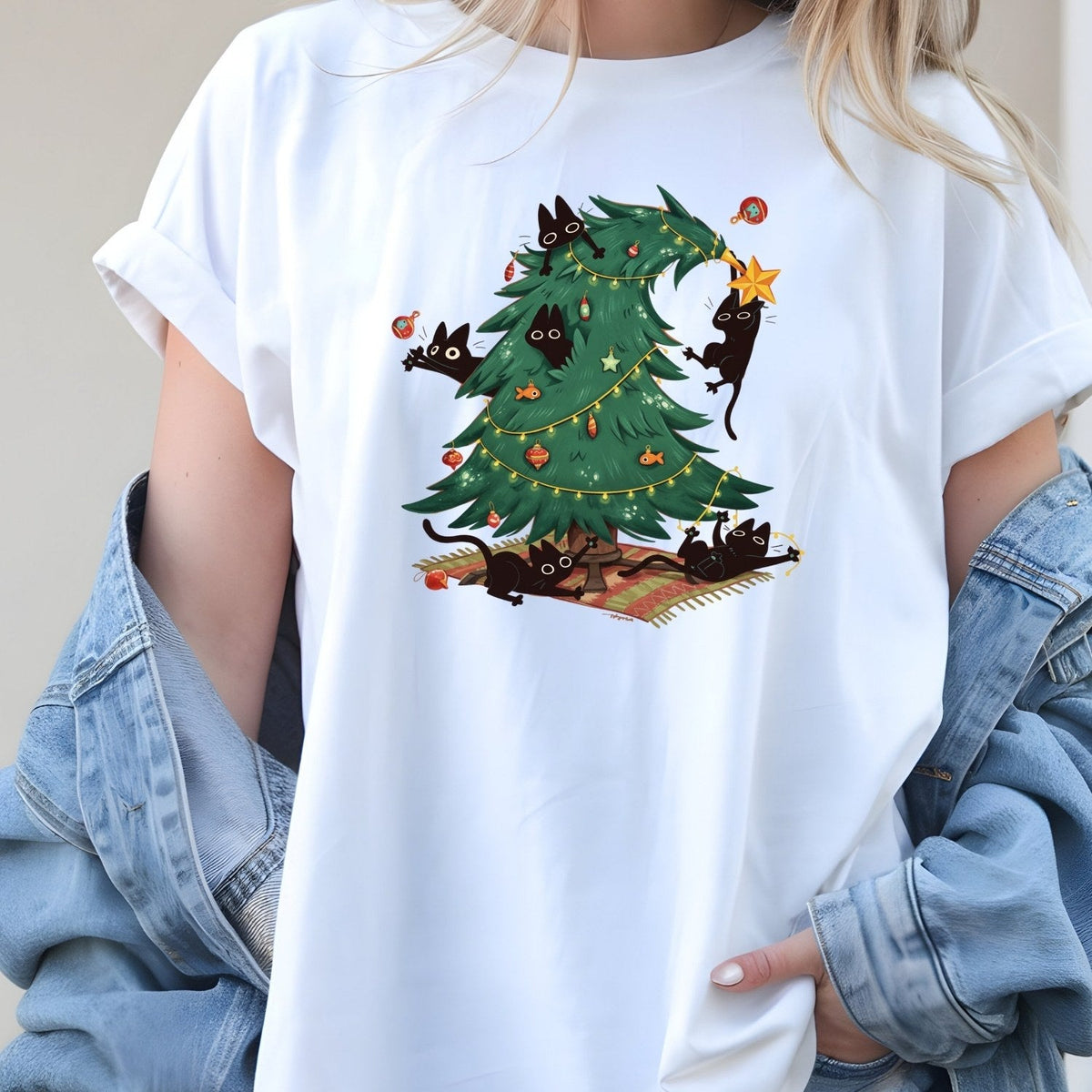 Christmas Tree and Cat Shirt – Cute Lover Holiday Graphic product image 14
