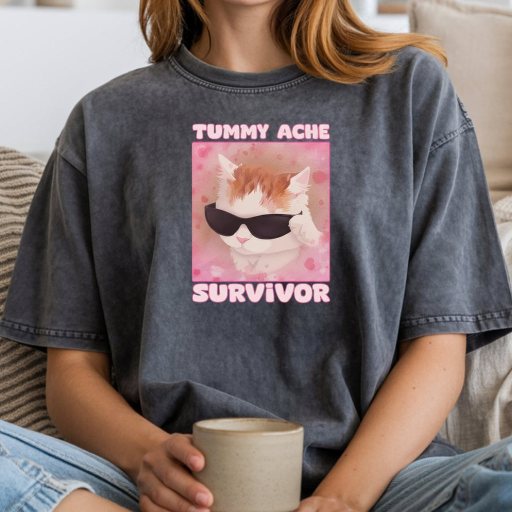 Tummy Ache Survivor Shirt – Funny Cat Meme Tee – Trendy product image 17