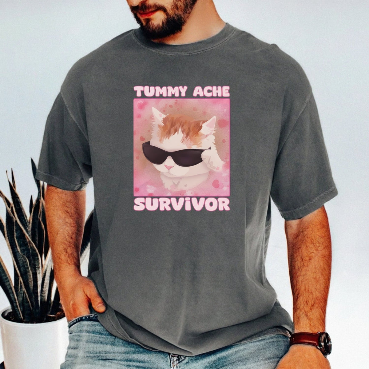 Tummy Ache Survivor Shirt – Funny Cat Meme Tee – Trendy product image 18