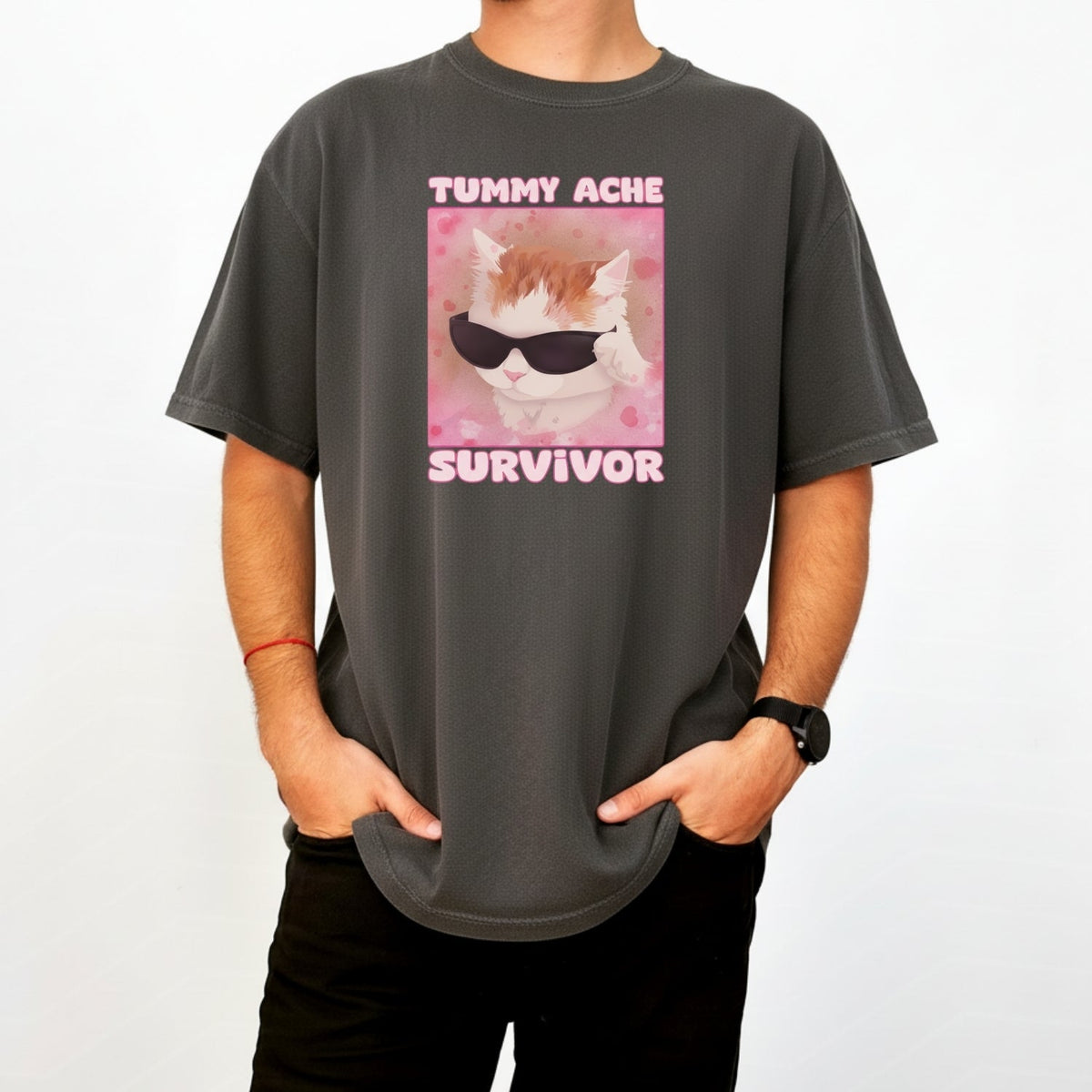 Tummy Ache Survivor Shirt – Funny Cat Meme Tee – Trendy product image 19