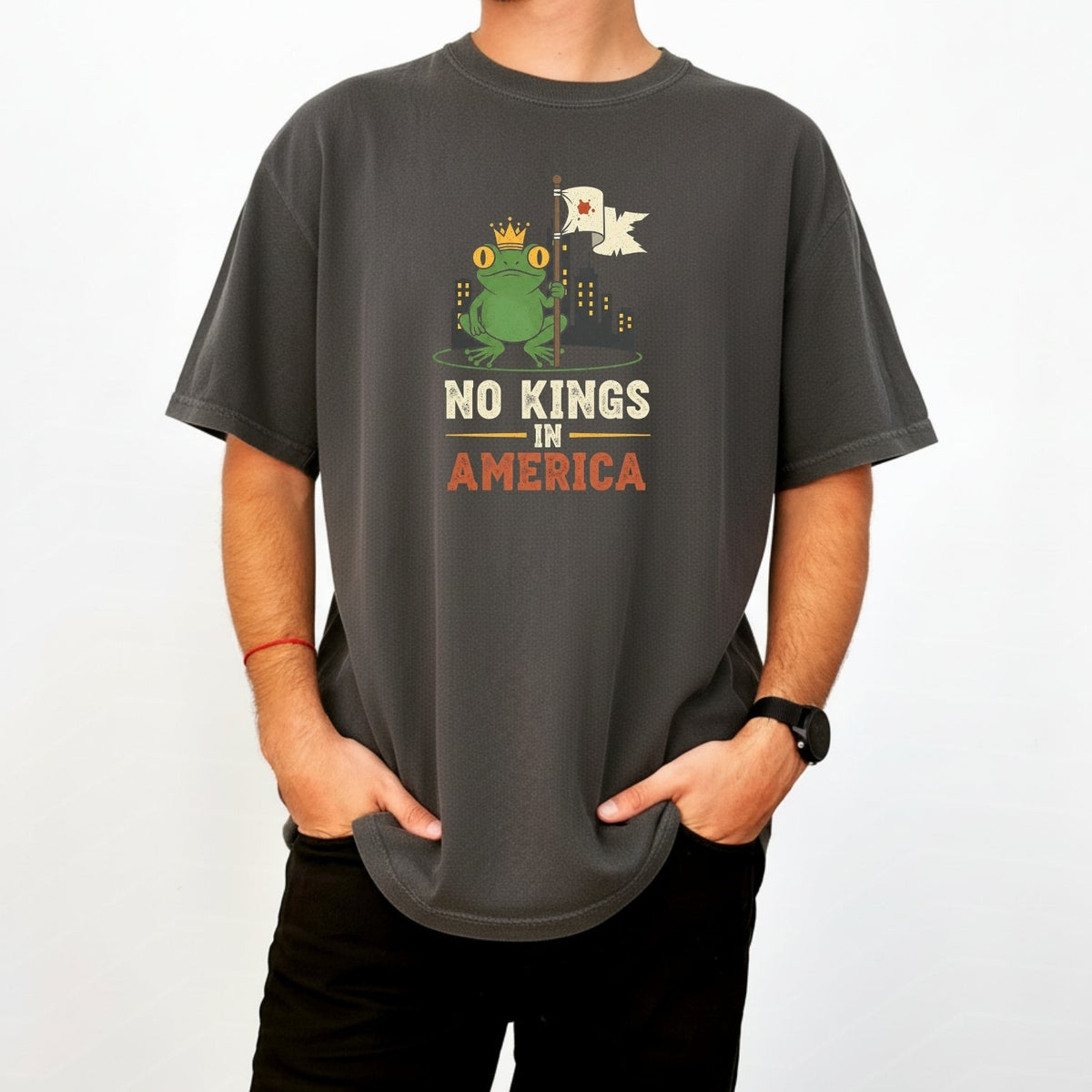No Kings In American Frog Tee – Funny Cartoon Graphic product image 14