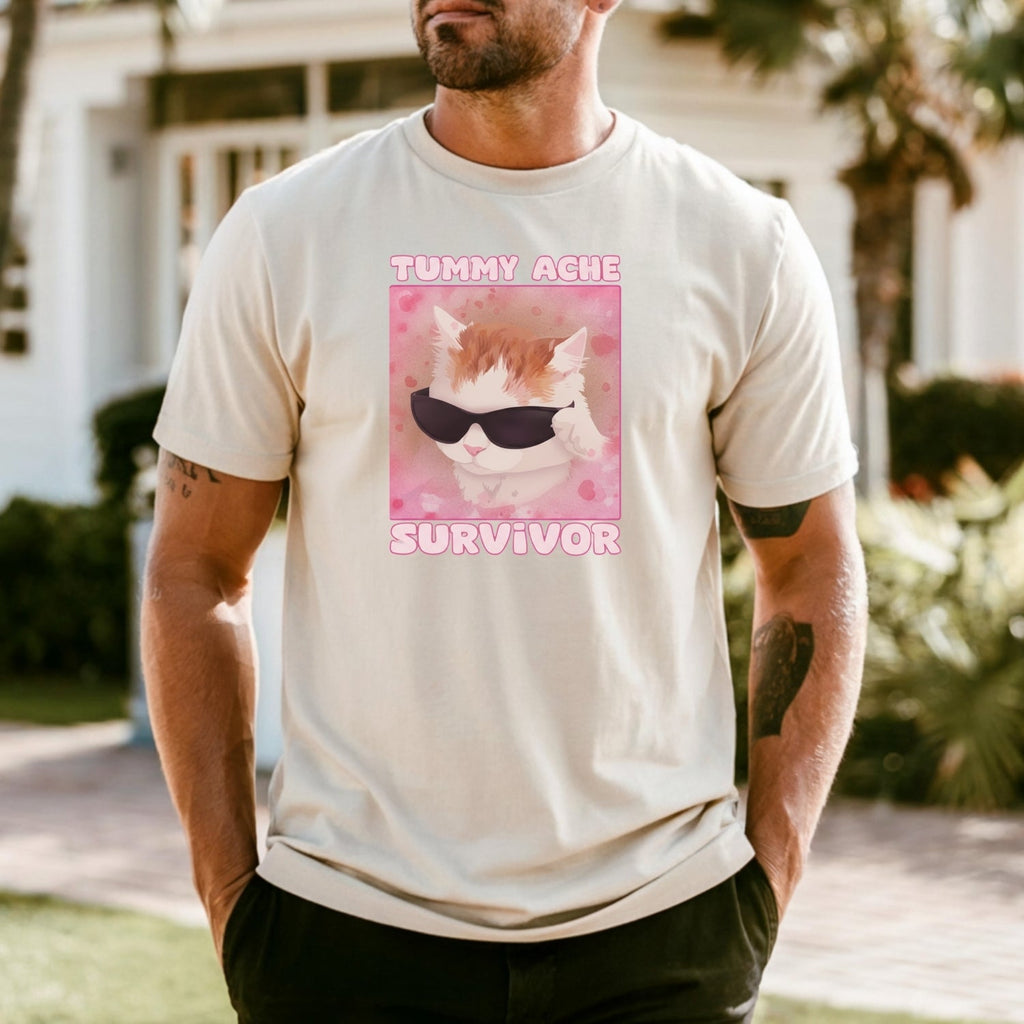 Tummy Ache Survivor Shirt – Funny Cat Meme Tee – Trendy product image 20