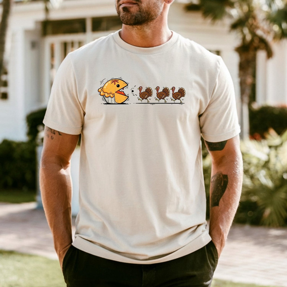 Funny Thanksgiving Shirt – Retro Pumpkin Pie Chasing Turkey product image 30