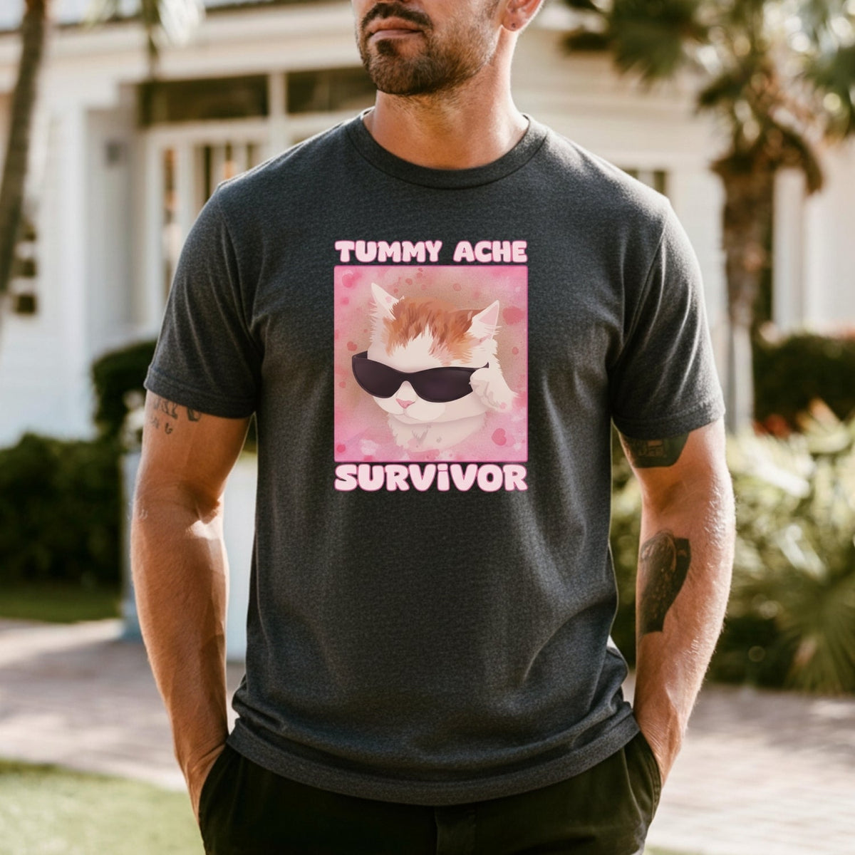 Tummy Ache Survivor Shirt – Funny Cat Meme Tee – Trendy product image 21