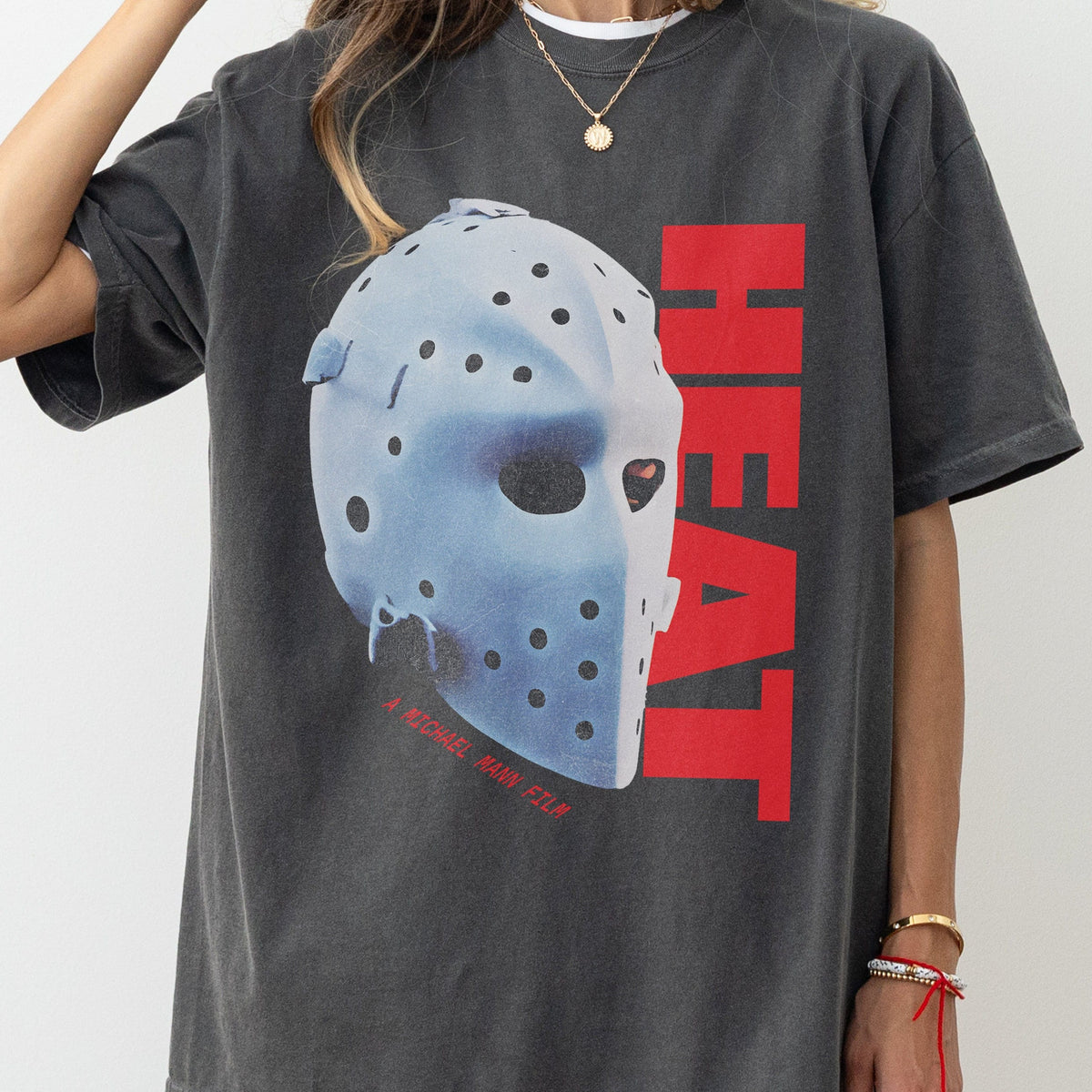 Retro 90s Action Graphic Tee – Heat-Inspired Hockey Mask product image 1