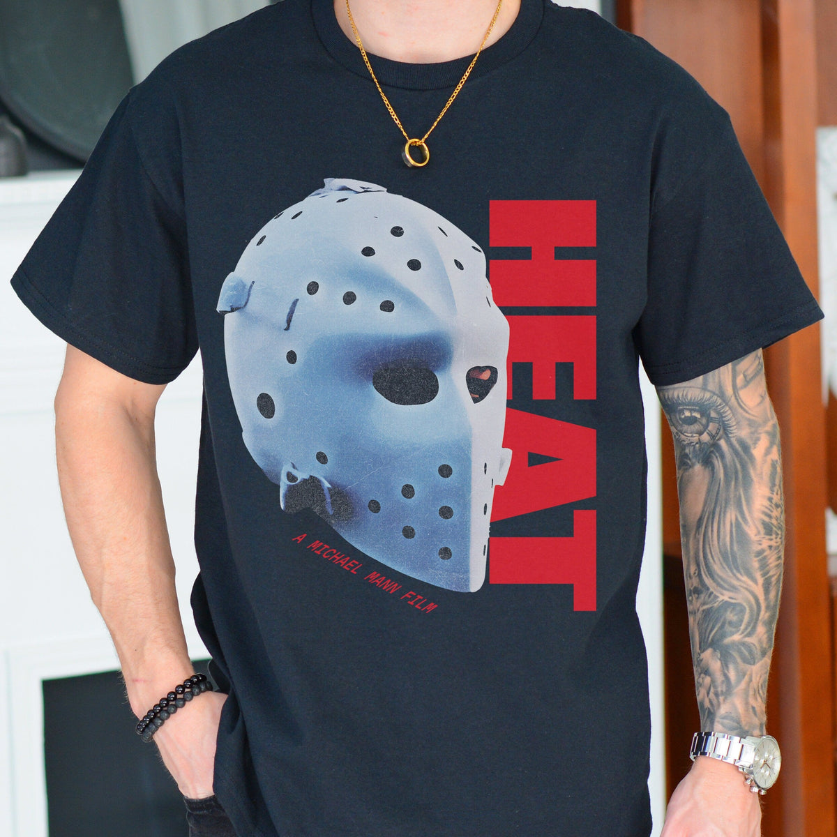 Retro 90s Action Graphic Tee – Heat-Inspired Hockey Mask product image 7