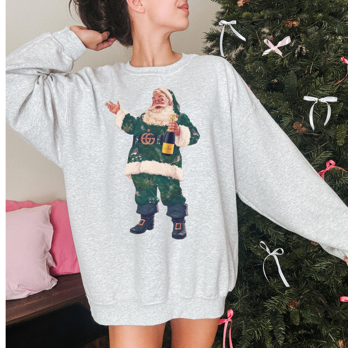 Boujee Santa Sweatshirt, With Champagne Crewneck, Funny product image 8