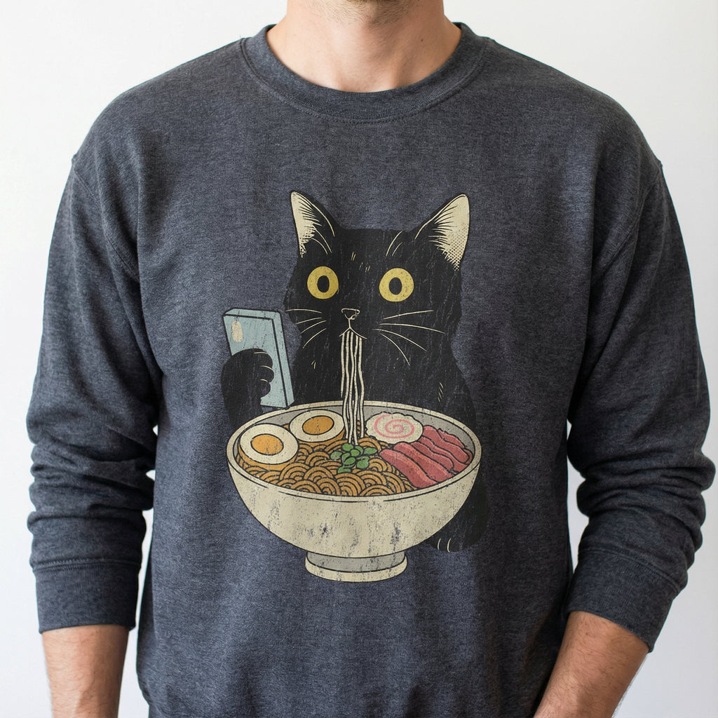 Cat Ramen Graphic T-Shirt – Funny Eating Tee – Vintage product image 3