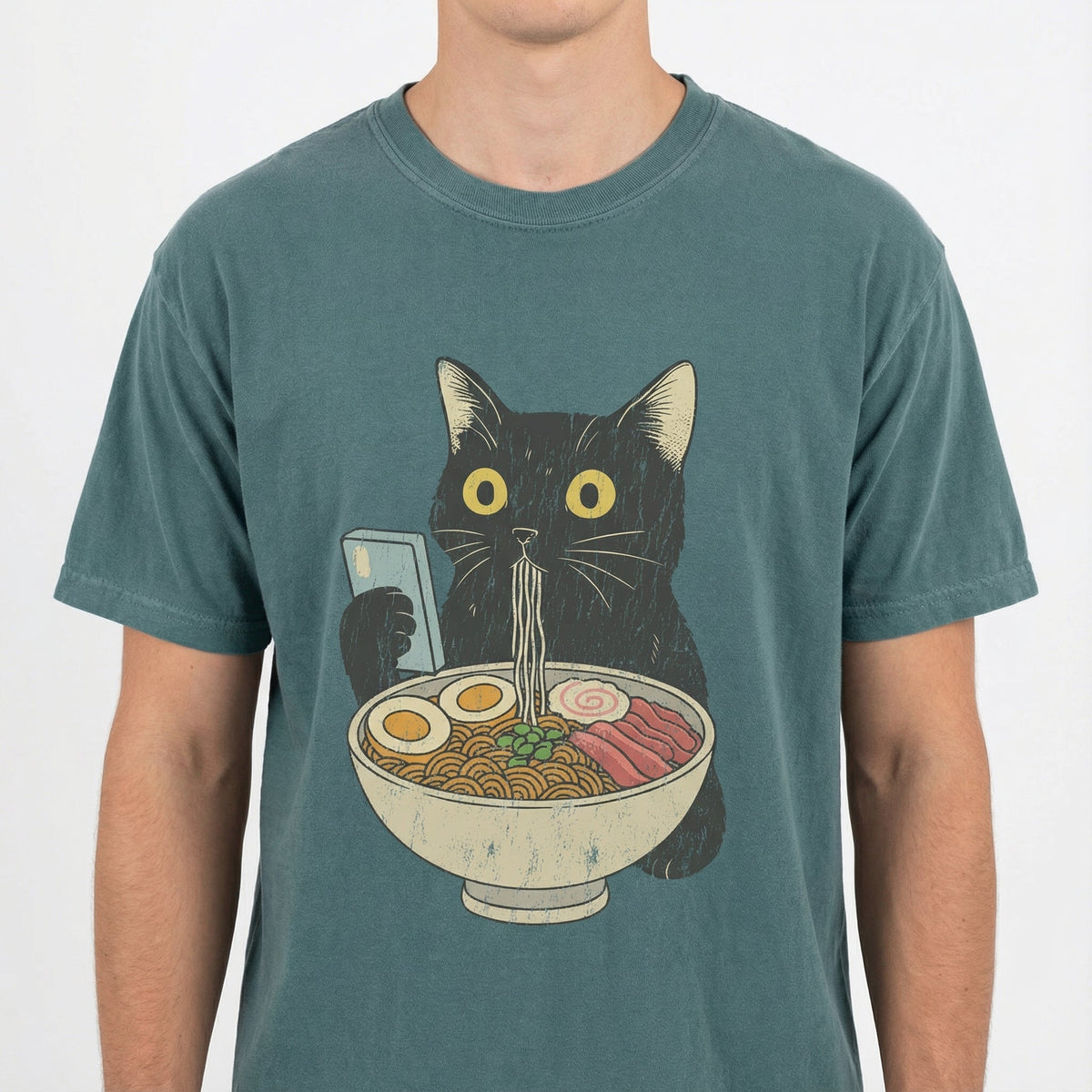 Cat Ramen Graphic T-Shirt – Funny Eating Tee – Vintage product image 6