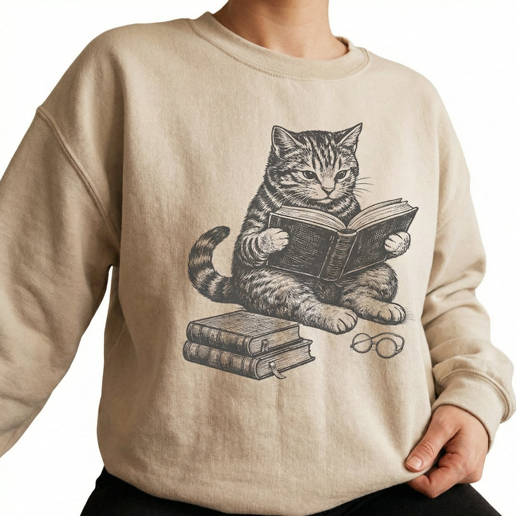 Cat Reading Book Graphic T-Shirt – Cute Lover Tee product image 2