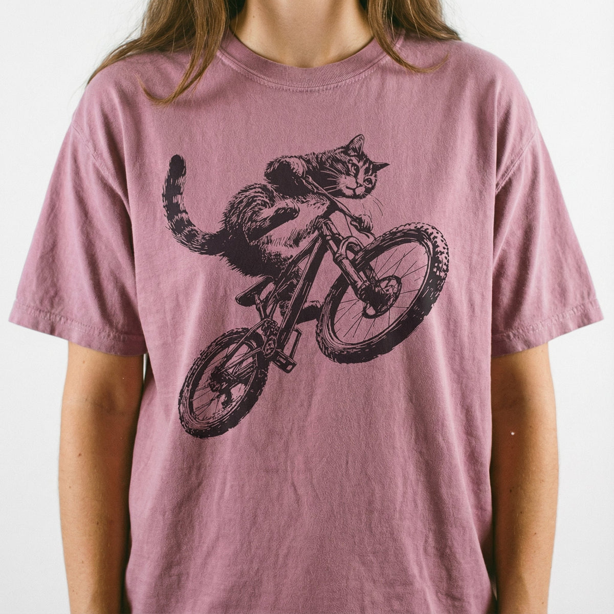 Cat Riding Bicycle T-Shirt – Funny Kitten Graphic Tee – product image 2