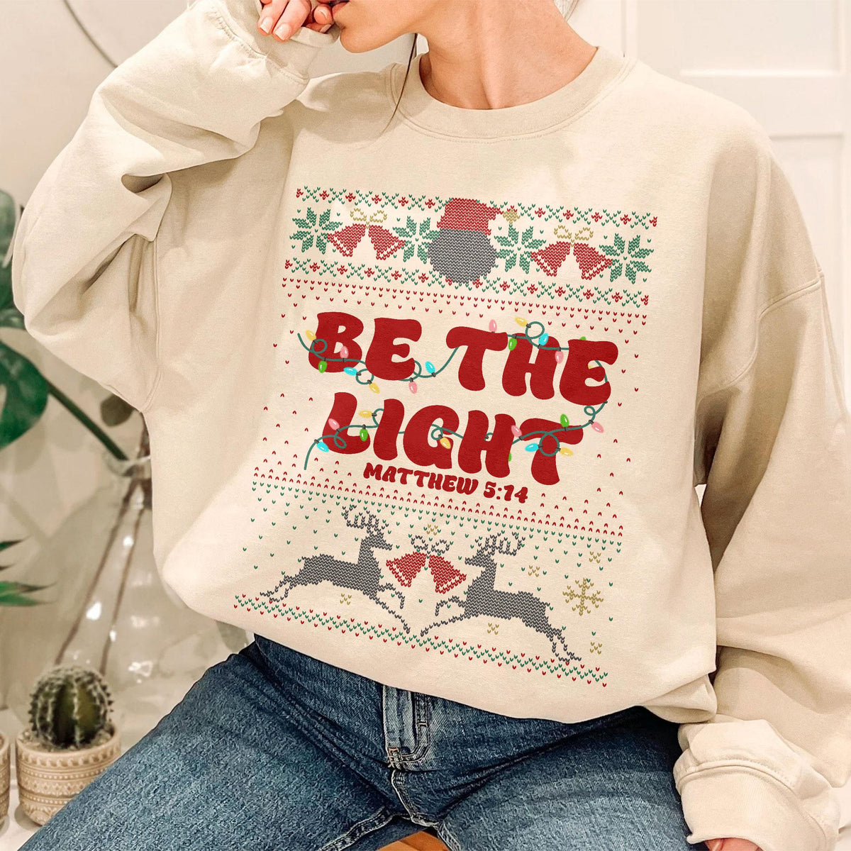 Be The Light Christmas Sweater – Matthew 516 Bible Verse product image 6