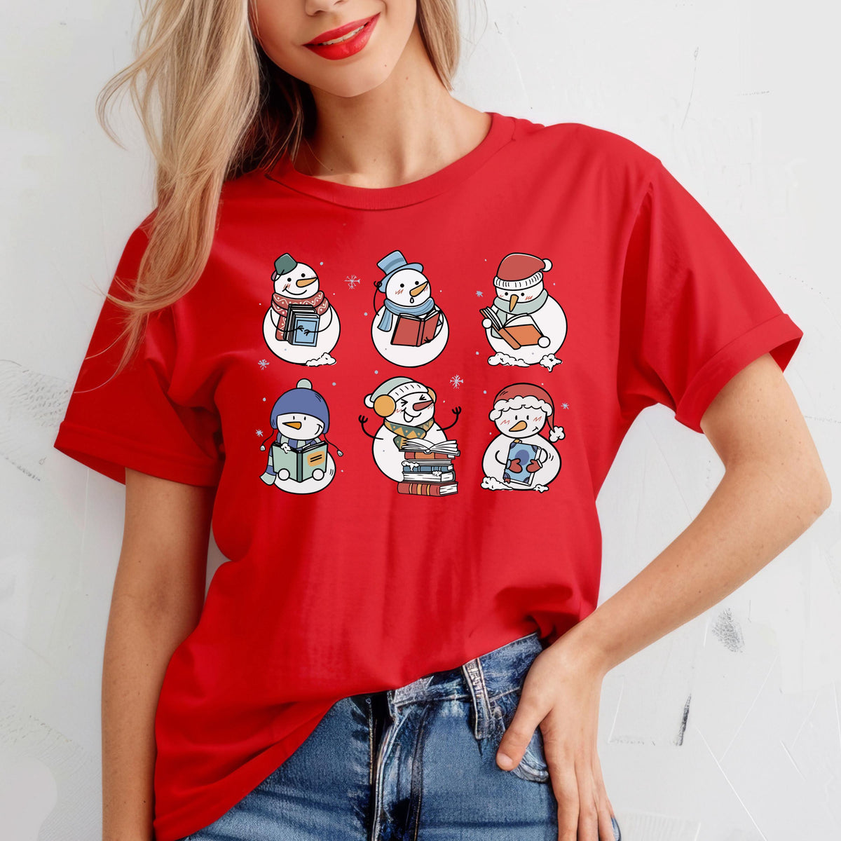 Book Lover Snowman T-Shirt – Reading Shirt – Teacher Gift – product image 3