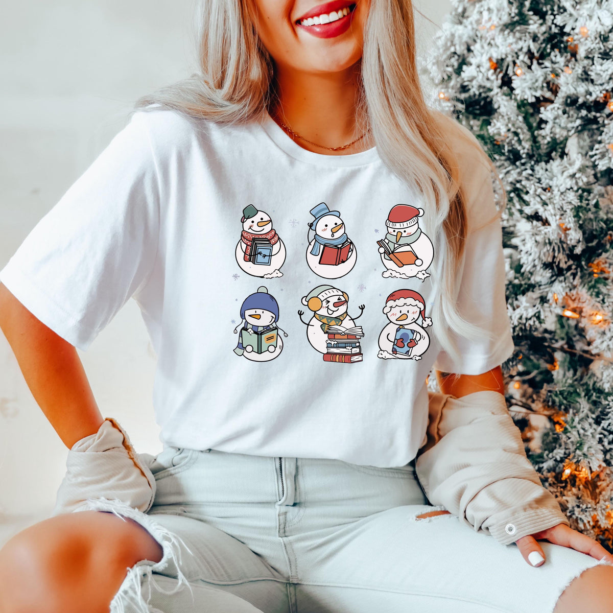 Book Lover Snowman T-Shirt – Reading Shirt – Teacher Gift – product image 4