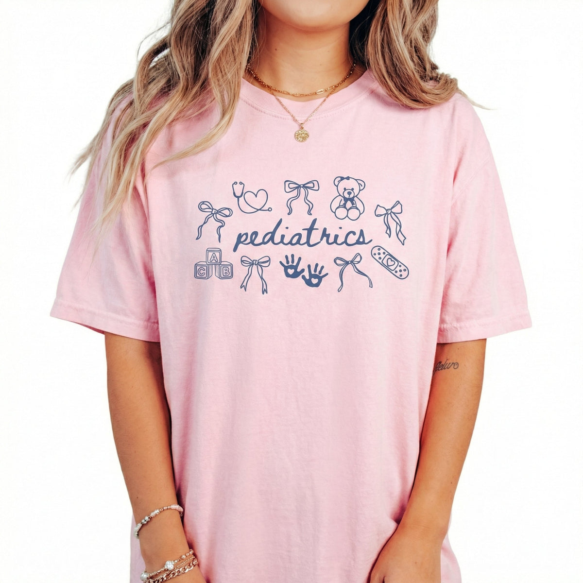 Coquette Bow Pediatric Nurse Shirt – Cute PEDS Graphic Tee product image 2