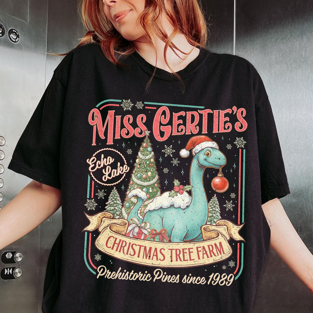 Dinosaur Christmas Tree Farm Sweatshirt – Theme Park Shirt product image 2