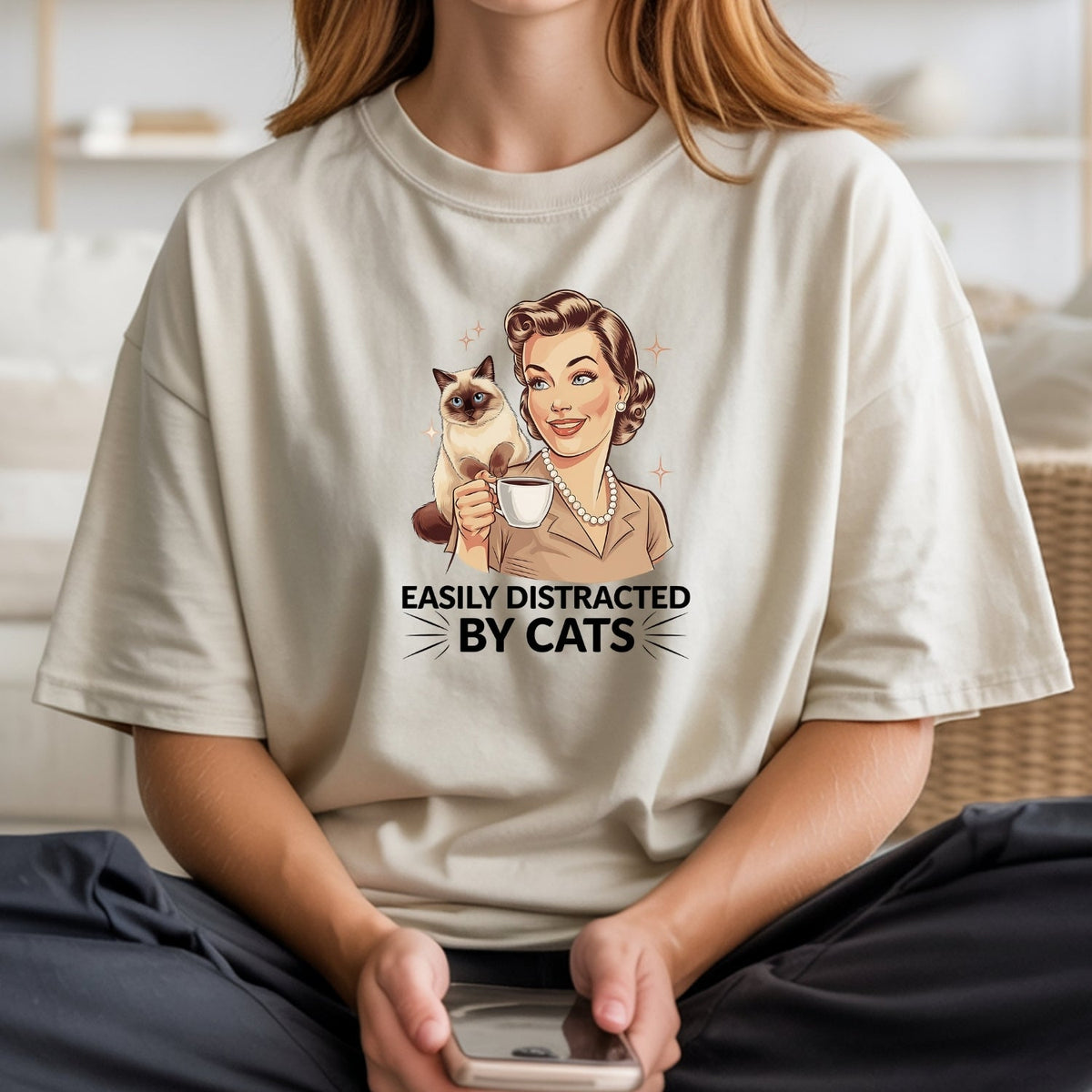 Easily Distracted By Cats T-Shirt - Funny Cat Sarcastic product image 2