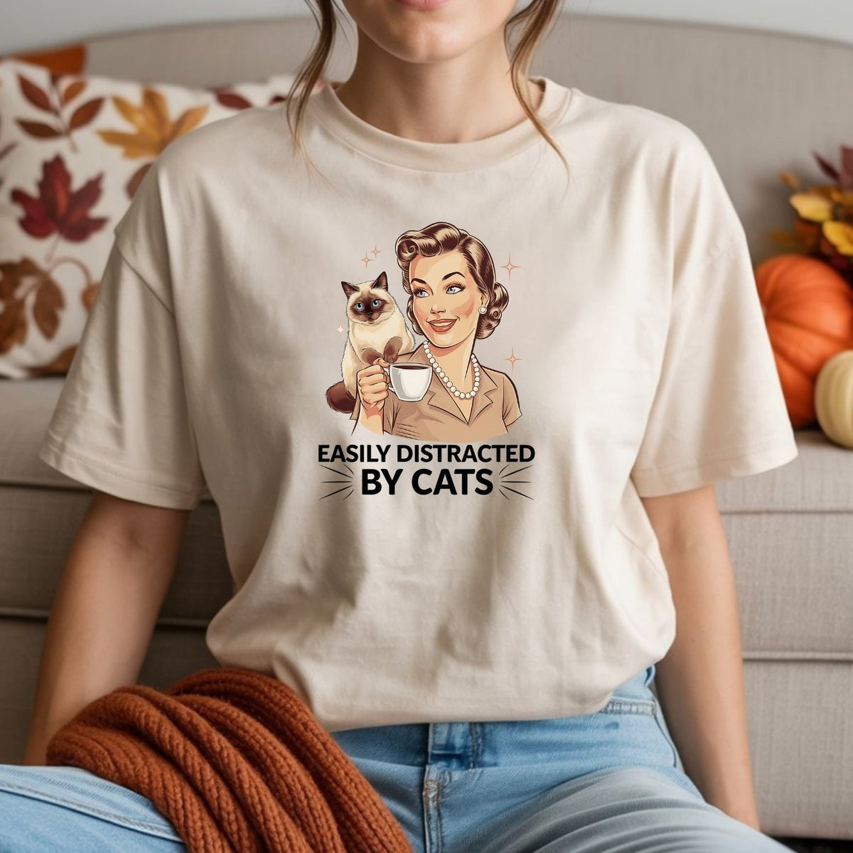 Easily Distracted By Cats T-Shirt - Funny Cat Sarcastic product image 1