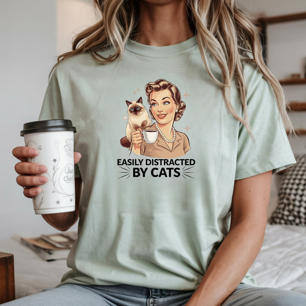 Easily Distracted By Cats T-Shirt - Funny Cat Sarcastic product image 7