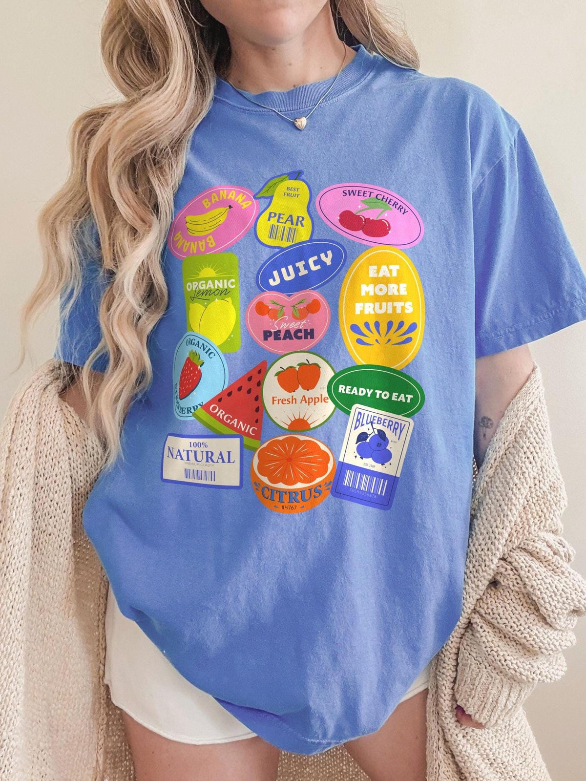 Fruit Stickers Graphic T-Shirt – Preppy Summer Aesthetic Tee product image 2
