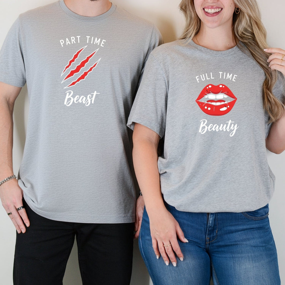 Full Time Beauty Part Beast Matching T-Shirts For Couples product image 5